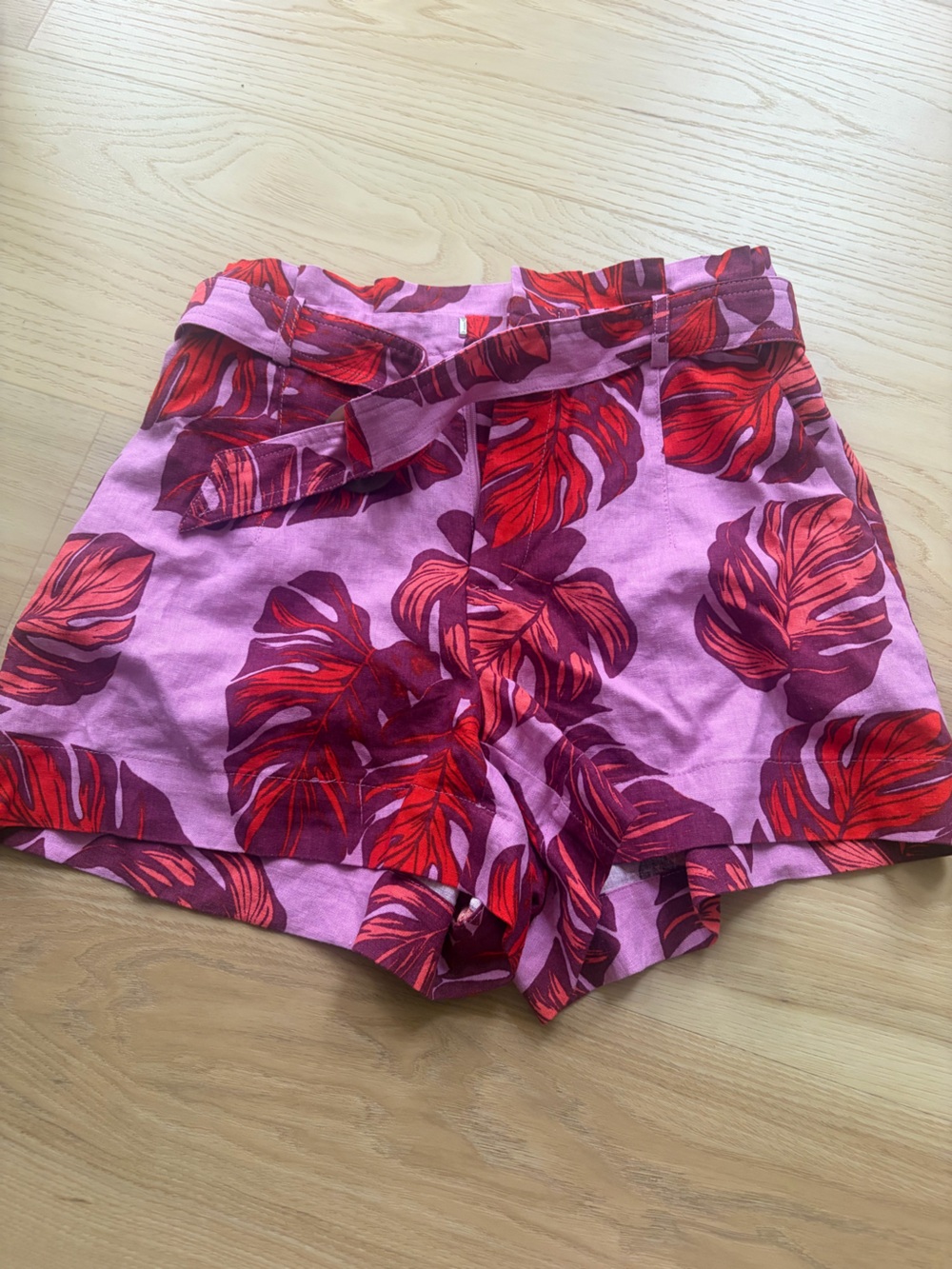 sofia by sofia vergara Pink Floral Print Shorts with Red Leaf Accents